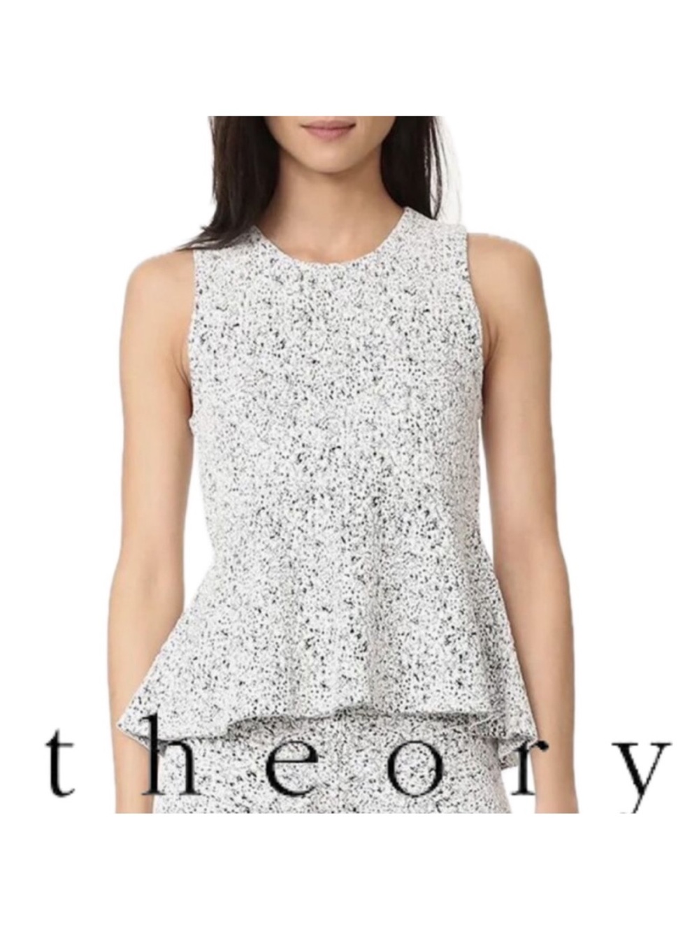 THEORY | Colisha Cream & Black Lustrate Sleeveless Peplum Stretch Sleeveless Top